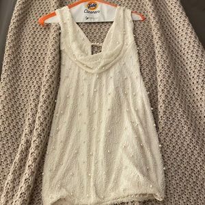 Oh Polly White Halter Pearl Beaded Dress Size 4
